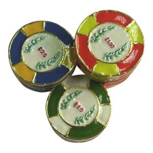 Stack of Gambler's Poker Chips Enameled Hinged Pewter Trinket Box